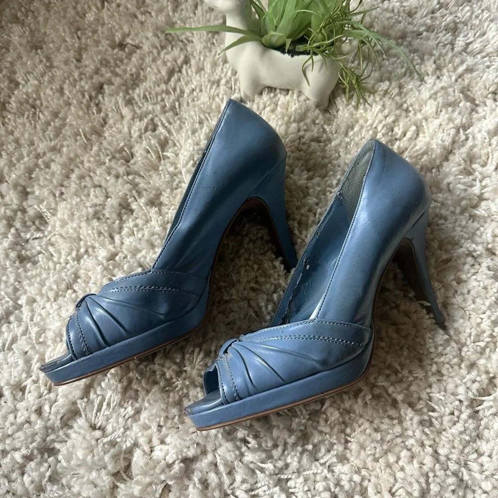 Fioni cute baby blue women’s pump stiletto high heel open toed heel shoe…